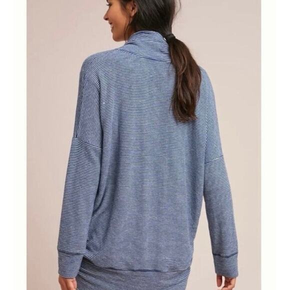 Anthropologie Sundry Brushed Fleece Cocoon Cardigan Blue White Stripe Size 1 - Picture 3 of 8